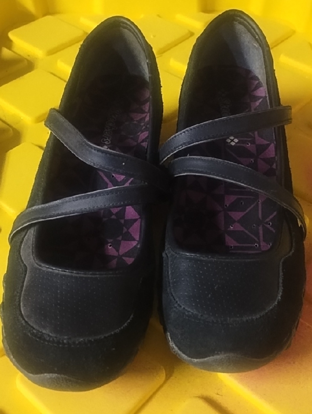 #0144 Skechers Black Mary Jane Flats with Purple Insole